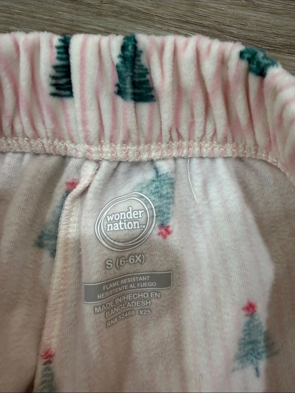 Kids Pink Striped Pajama Pants with Green Tree Print